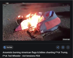 PORTLAND BURNING BIBLES AND US FLAG
