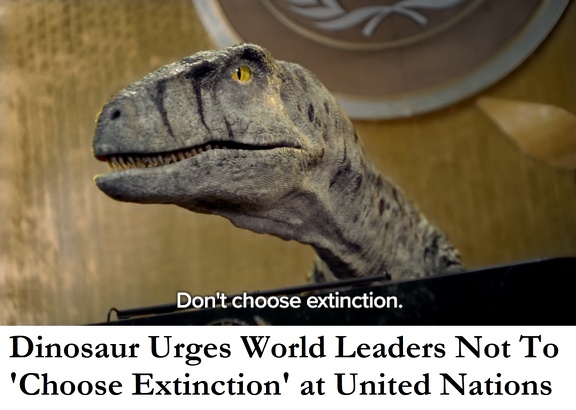 Dinosaur Urges World Leaders Not To 'Choose Extinction' at United Nations
