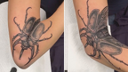 Beetle tattoo on elbow